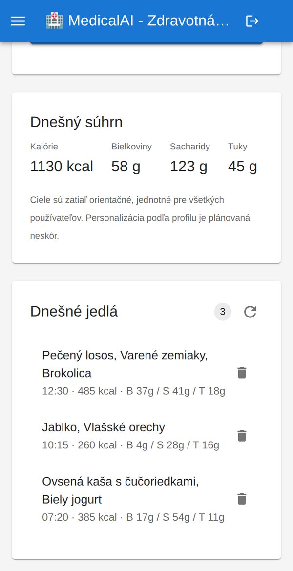 MedicalAI app screen: Meals from a photo